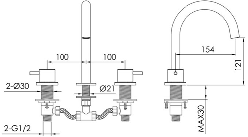 Additional image for Deck Mounted Basin Mixer Tap (3 Hole, Stainless Steel).