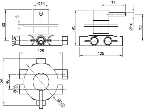 Additional image for 4 Way Shower Diverter Valve (Stainless Steel).