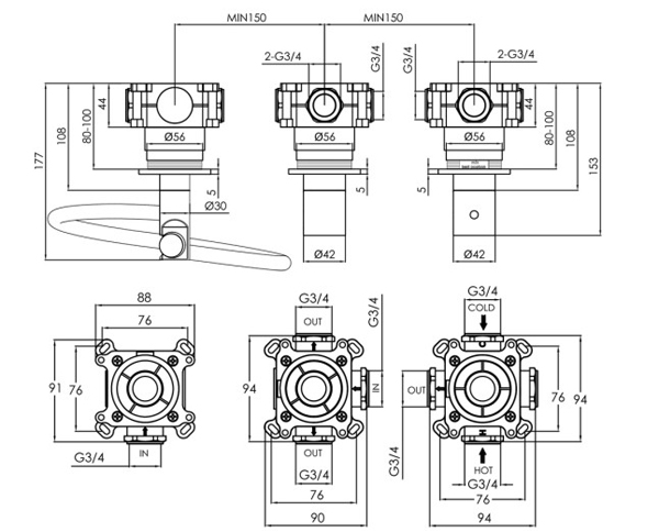 Additional image for Concealed Thermostatic Shower Valve With Handset (2 Outlets, Stainless Steel).