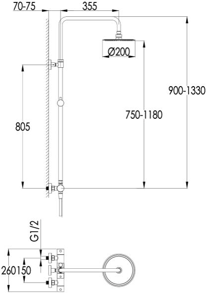 Additional image for Rigid Riser Kit With Thermostatic Shower Valve (Stainless Steel).