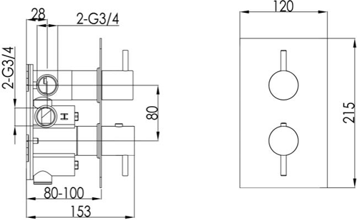 Additional image for Concealed Thermostatic Shower Valve (2 Outlets, Stainless Steel).