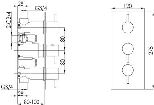 Additional image for Concealed Thermostatic Shower Valve (2 Outlets, Stainless Steel).