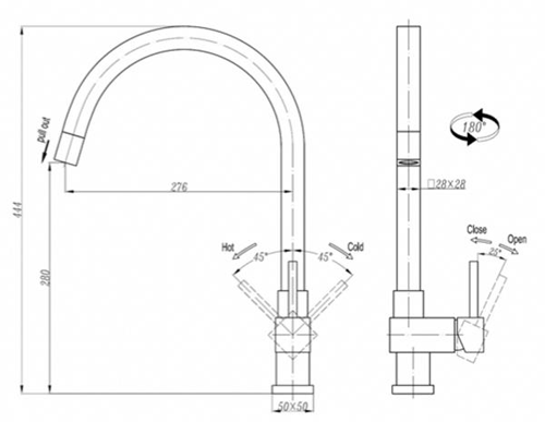 Additional image for Kubix Kitchen Tap With Pull Out Spray (Chrome).