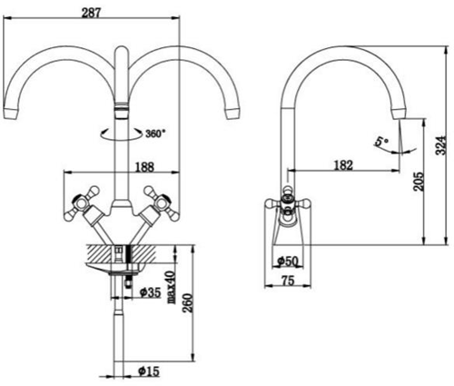 Additional image for Lincoln Kitchen Tap With Crosshead Handles (Chrome).