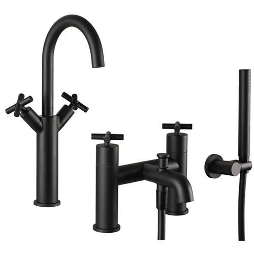 Additional image for Tall Basin & Bath Shower Mixer Tap Pack (Matt Black).