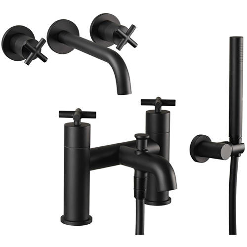 Additional image for Wall Mounted Basin & Bath Shower Mixer Tap Pack (Matt Black).