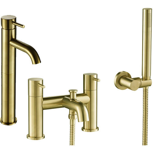 Additional image for Tall Basin & Bath Shower Mixer Tap Pack (Brushed Brass).