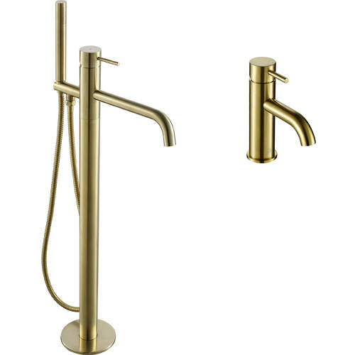 Additional image for Basin & Floor Standing Bath Shower Mixer Tap With Kit (Br Brass).