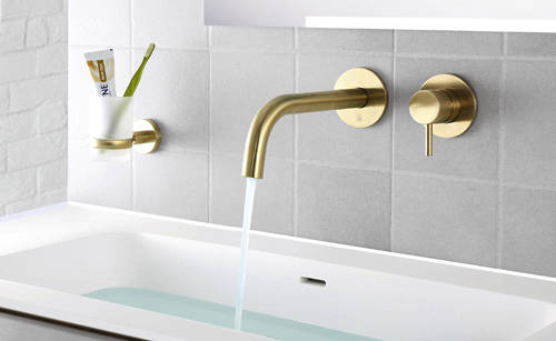 Additional image for Wall Mounted Basin & Bath Shower Mixer Tap Pack (Brushed Brass).