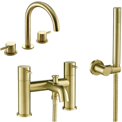 Additional image for 3 Hole Basin & Bath Shower Mixer Tap Pack (Brushed Brass).