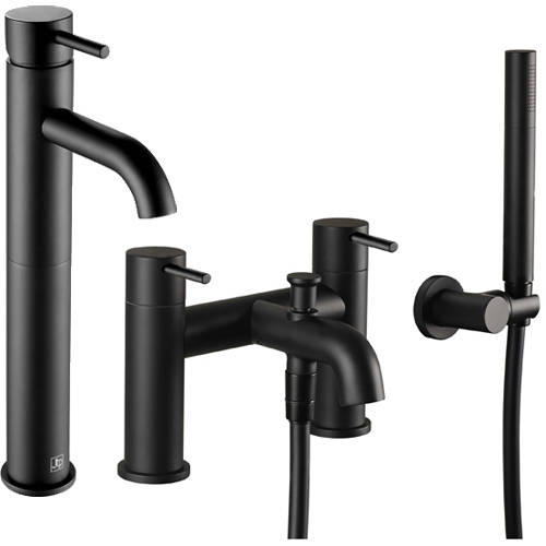 Additional image for Tall Basin & Bath Shower Mixer Tap Pack (Matt Black).