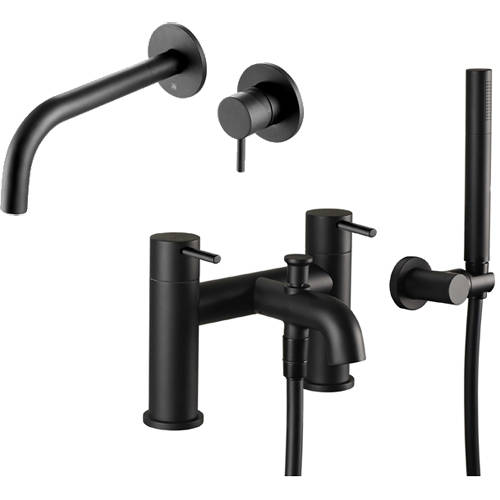 Additional image for Wall Mounted Basin & Bath Shower Mixer Tap Pack (Matt Black).