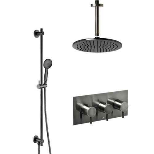 Additional image for Thermostatic Shower Valve With Head, Arm & Slide Rail (Br Black).