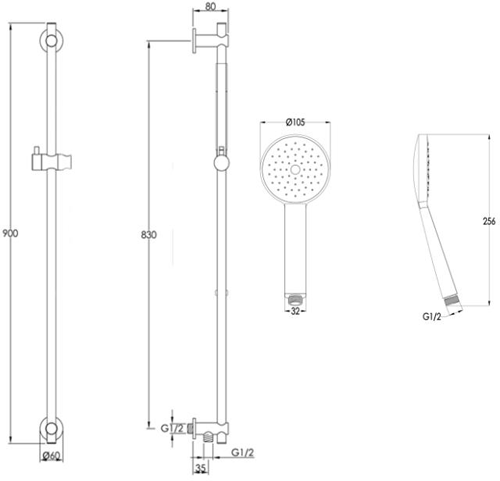 Additional image for Manual Shower Valve With Slide Rail Kit (Brushed Brass).