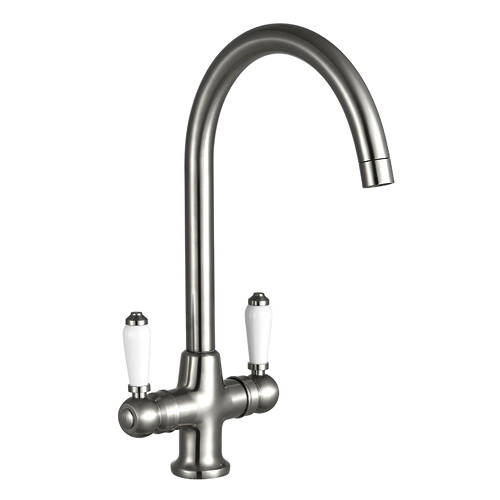 Additional image for Sink Mixer Tap With Twin Lever Handles (Brushed Steel).