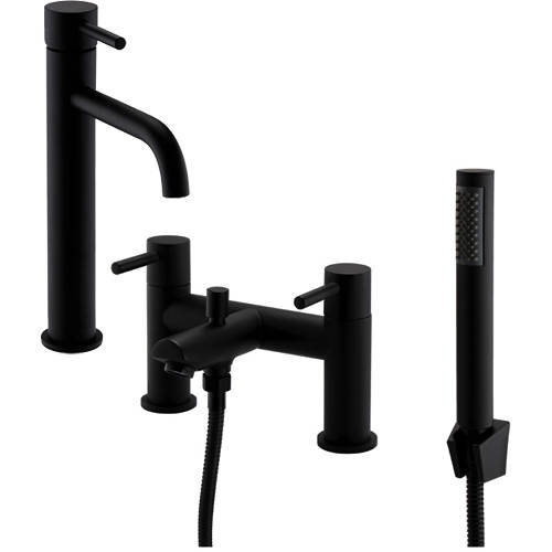 Additional image for Tall Basin & Bath Shower Mixer Tap Pack (Matt Black).