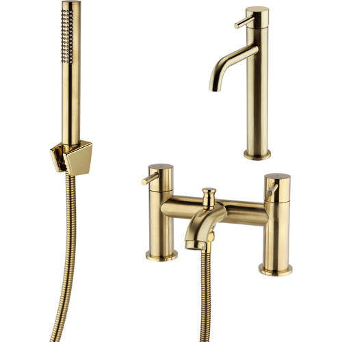 Additional image for Tall Basin & Bath Shower Mixer Tap Pack (Brushed Brass).