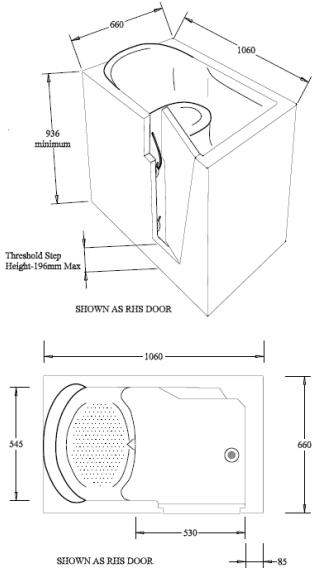 Additional image for Athena Mini Corner Walk In Bath With Right Hand Door (Whirlpool).