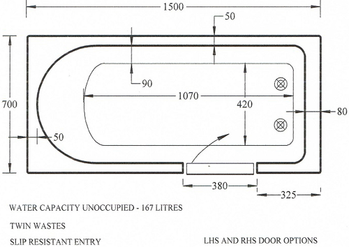 Additional image for Avrail Walk In Bath With Left Handed Door Entry (1500, Whirlpool).