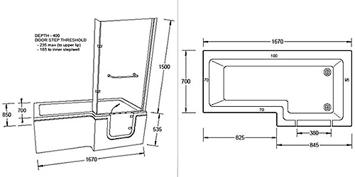 Additional image for Savana Walk In Shower Bath With Left Hand Door (1670x850).