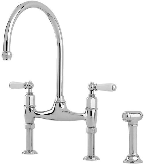 Additional image for Kitchen Tap With White Levers & Rinser (Chrome).