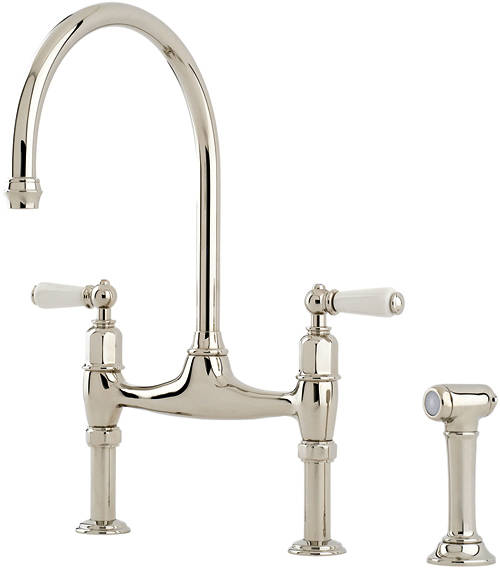 Additional image for Kitchen Tap With White Levers & Rinser (Nickel).