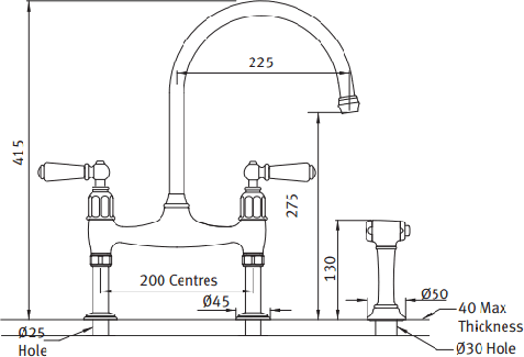 Additional image for Kitchen Tap With White Levers & Rinser (Nickel).