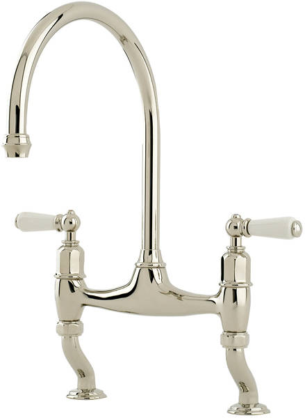 Additional image for Kitchen Tap With White Lever Handles (Nickel).