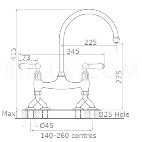 Additional image for Kitchen Tap With White Lever Handles (Pewter).