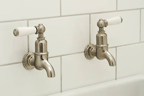 Additional image for Wall Mounted Bib Taps With Lever Handles (Pewter).