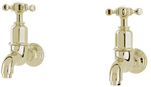 Additional image for Wall Mounted Bib Taps With X-Head Handles (Gold).