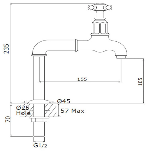 Additional image for Deck Mounted Bib Taps With X-Head Handles (Chrome).