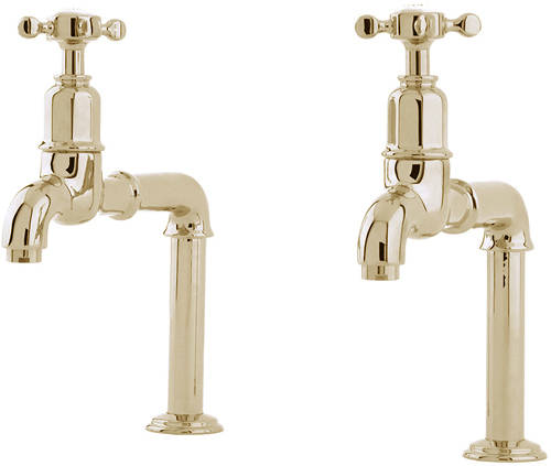Additional image for Deck Mounted Bib Taps With X-Head Handles (Gold).