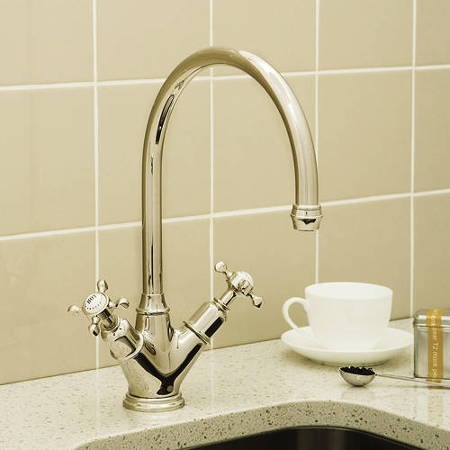 Additional image for Kitchen Mixer Tap With X-Head Handles (Gold).