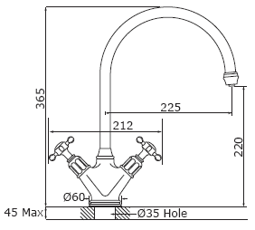 Additional image for Kitchen Mixer Tap With X-Head Handles (Gold).