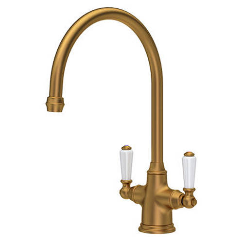 Additional image for Kitchen Tap & White Handles (Aged Brass).