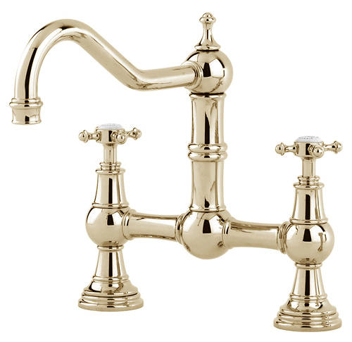 Additional image for Bridge Kitchen Tap With X-Head Handles (Gold).