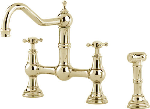 Additional image for Kitchen Tap With Rinser & X-Head Handles (Gold).
