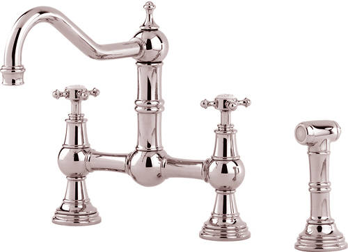 Additional image for Kitchen Tap With Rinser & X-Head Handles (Nickel).