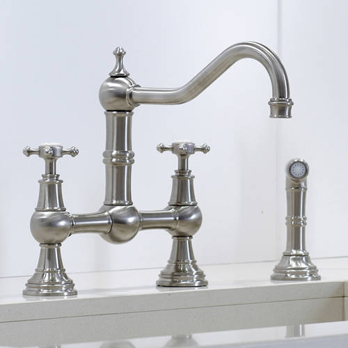 Additional image for Kitchen Tap With Rinser & X-Head Handles (Pewter).