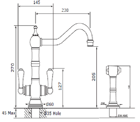 Additional image for Kitchen Tap With Rinser & Lever Handles (Chrome).