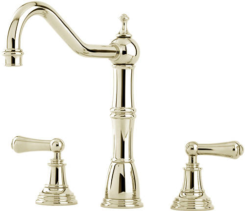 Additional image for 3 Hole Kitchen Mixer Tap With Lever Handles (Gold).