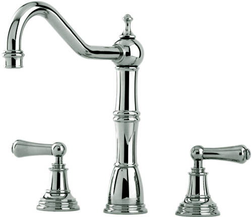 Additional image for 3 Hole Kitchen Mixer Tap With Lever Handles (Pewter).