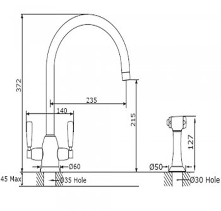 Additional image for Kitchen Tap With Lever Handles & Rinser (Nickel).