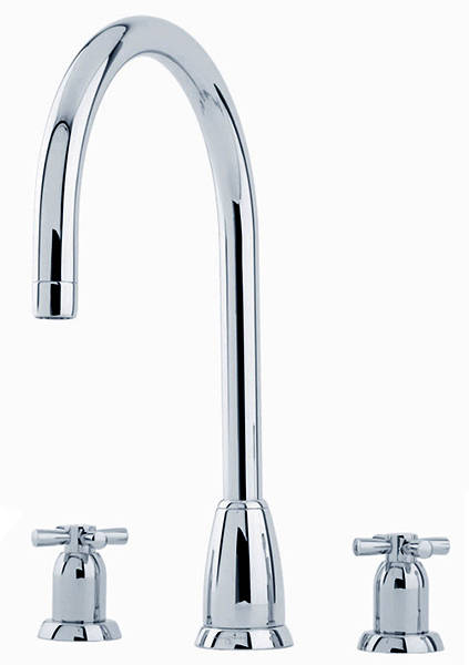 Additional image for 3 Hole Kitchen Tap With X-Head Handles (Chrome).