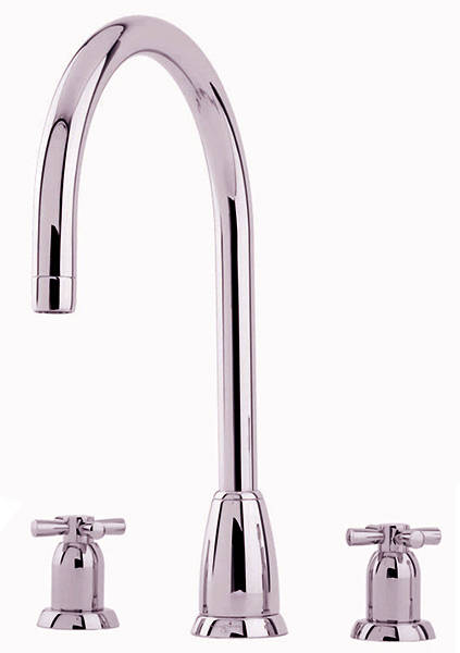 Additional image for 3 Hole Kitchen Tap With X-Head Handles (Nickel).