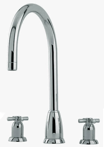 Additional image for 3 Hole Kitchen Tap With X-Head Handles (Pewter).