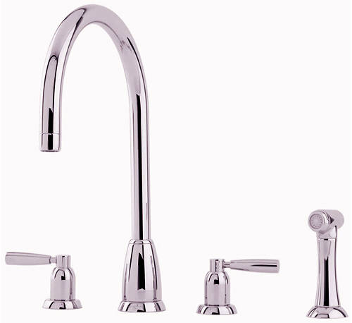 Additional image for 4 Hole Kitchen Tap With Lever Handles & Rinser (Nickel).