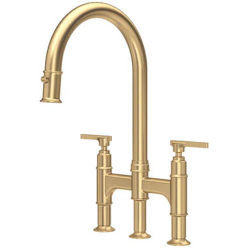 Additional image for Kitchen Tap With Lever Handles & Rinser (Satin Brass).