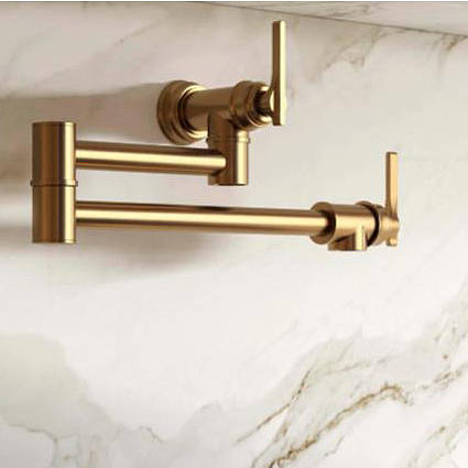 Additional image for Wall Mounted Pot Filler Kitchen Tap (Satin Brass).